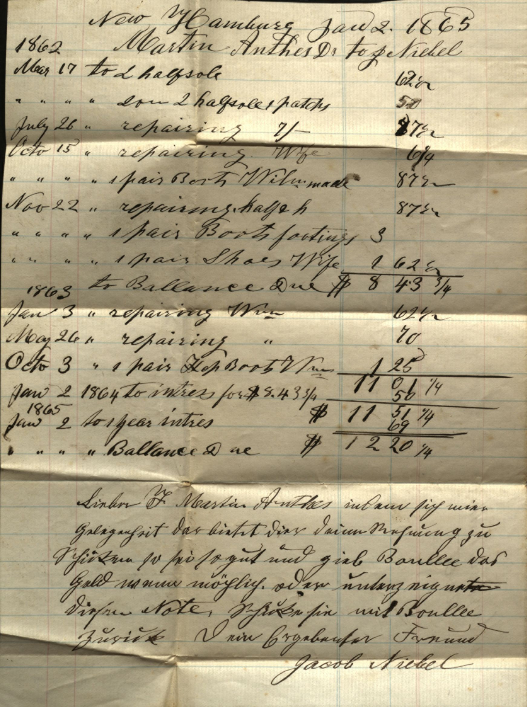 scan of shoe repair bill