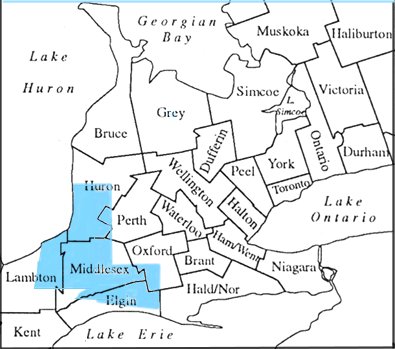 Parts of Huron, Middlesex, Lambton and Elgin Counties