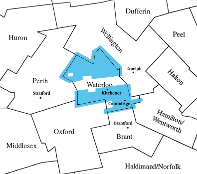 1968 - Waterloo, Wilmot, Woolwich, Wellesley, part of North Dumfries Twp.