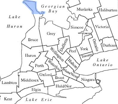 1977 Georgian Bay Shoreline (Port Severn to Pointe au Baril); Muskoka Lakes; southern Algonquin Park (south of Hwy. 60)